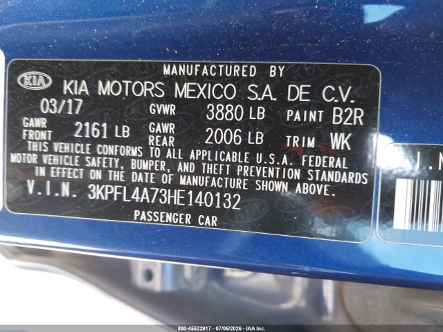 3KPFL4A73HE140132 KIA FORTE S