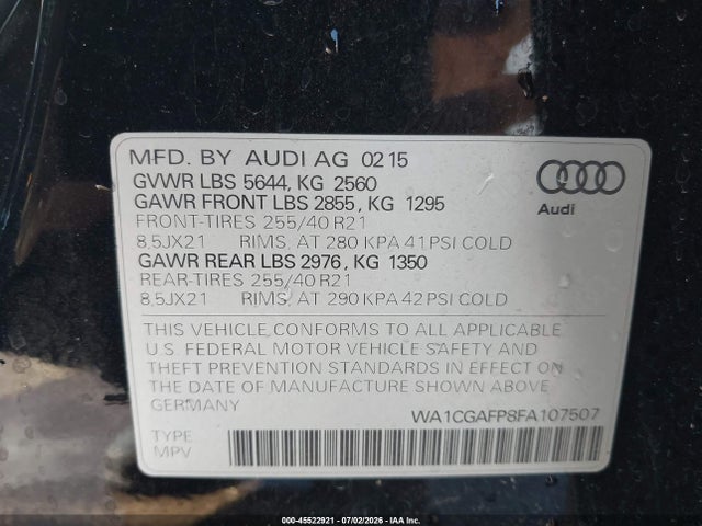 Audi Sq5 3.0t Premium Plus 2015 WA1CGAFP8FA107507 Image 9