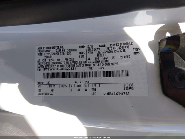 Продаж на аукціоні авто 2018 Ford F-250 King Ranch/lariat/limited/platinum/xl/xlt, vin: 1FT7W2BT9JEB20321, номер лоту: 45522944