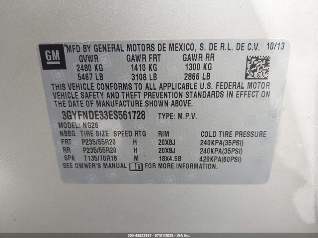 Продажа на аукционе авто 2014 Cadillac Srx Premium Collection, vin: 3GYFNDE33ES561728, номер лота: 45522957