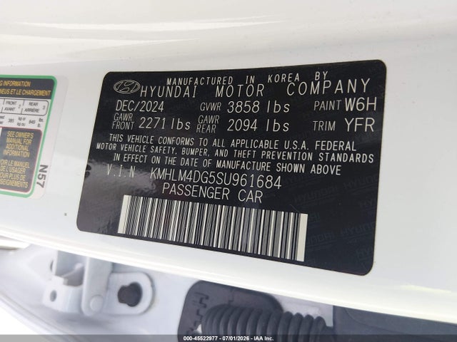 Продаж на аукціоні авто 2025 Hyundai Elantra Sel Sport, vin: KMHLM4DG5SU961684, номер лоту: 45522977