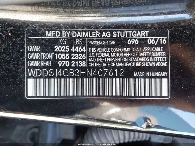 Aukcja sprzedaży 2017 Mercedes-benz Cla 250 4matic, vin: WDDSJ4GB3HN407612, numer aukcji: 45522980