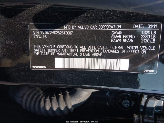 Продажа на аукционе авто 2011 Volvo S40 R-design/t5 (retail Only), vin: YV1672MS2B2543087, номер лота: 45522985