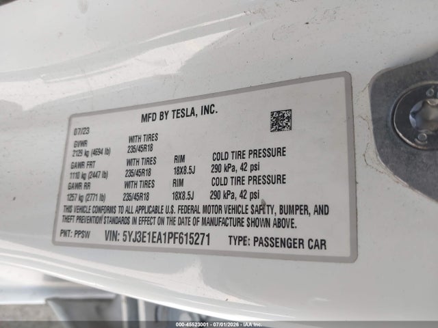 Tesla Model 3 Rear-wheel Drive 2023 5YJ3E1EA1PF615271 Image 9