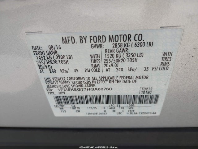 Ford EXPLORER SPORT 2017 1FM5K8GT7HGA60760 Image 9