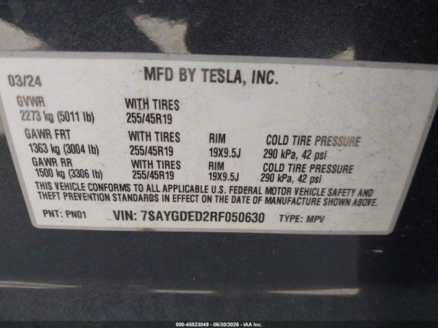 Tesla Model Y 2024 7SAYGDED2RF050630 Image 9