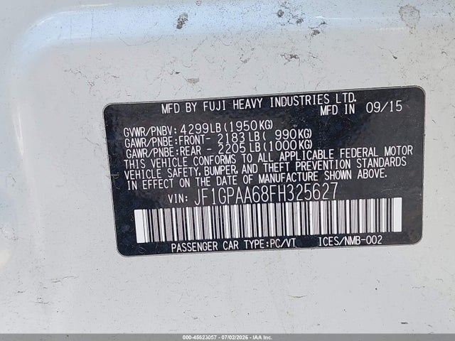 Aukcja sprzedaży 2015 Subaru Impreza 2.0i, vin: JF1GPAA68FH325627, numer aukcji: 45523057