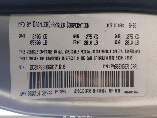 Продаж на аукціоні авто 2006 Chrysler 300c, vin: 2C3KA63H96H171610, номер лоту: 45523072