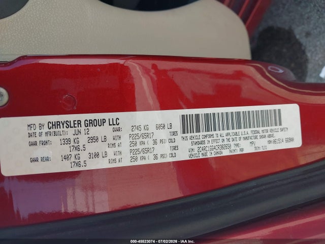 Продаж на аукціоні авто 2012 Chrysler Town & Country Limited, vin: 2C4RC1GG4CR382650, номер лоту: 45523074