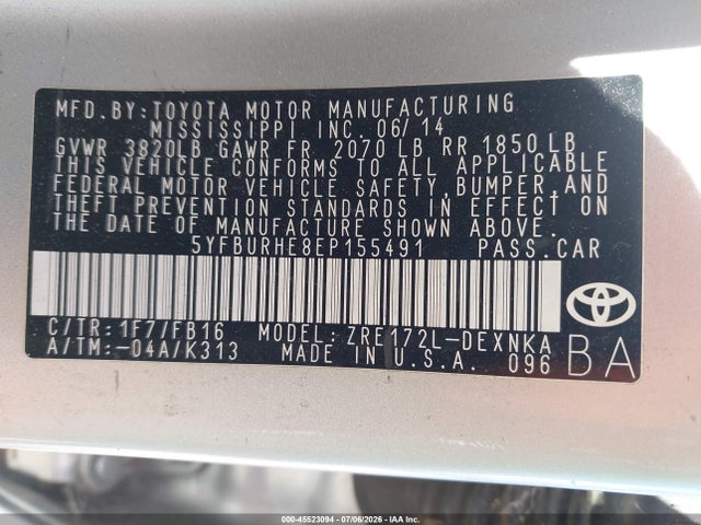 Toyota Corolla Le Plus 2014 5YFBURHE8EP155491 Image 9
