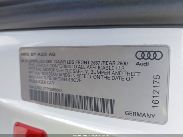 Продажа на аукционе авто 2023 Audi A6 Premium 45 Tfsi Quattro S Tronic, vin: WAUD3BF27PN068013, номер лота: 45523099