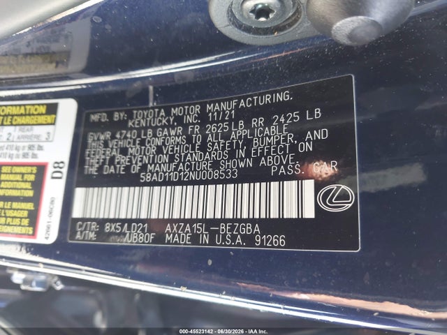 Lexus ES 250 2022 58AD11D12NU008533 Image 9