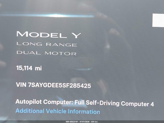 Продажа на аукционе авто 2025 Tesla Model Y Long Range Dual Motor All-wheel Drive, vin: 7SAYGDEE5SF285425, номер лота: 45523161