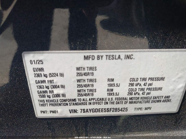 Продажа на аукционе авто 2025 Tesla Model Y Long Range Dual Motor All-wheel Drive, vin: 7SAYGDEE5SF285425, номер лота: 45523161