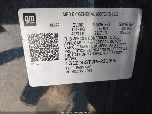 Продажа на аукционе авто 2023 Chevrolet Malibu Fwd 1lt, vin: 1G1ZD5ST3PF221995, номер лота: 45523179