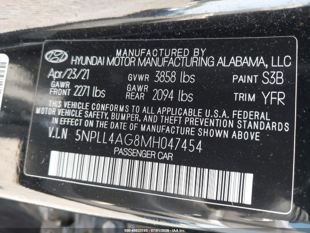 Продаж на аукціоні авто 2021 Hyundai Elantra Se, vin: 5NPLL4AG8MH047454, номер лоту: 45523185