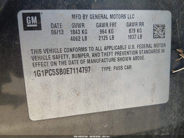 1G1PC5SB0E7114797 Chevrolet Cruze 1lt Auto