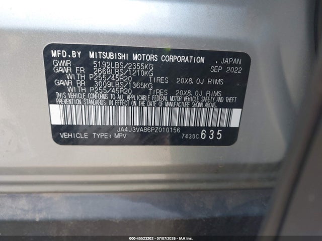2023 Mitsubishi Outlander Sel 2.5 2wd/sel Black Edition 2wd მანქანა იყიდება აუქციონზე, vin: JA4J3VA86PZ010156, აუქციონის ნომერი: 45523202