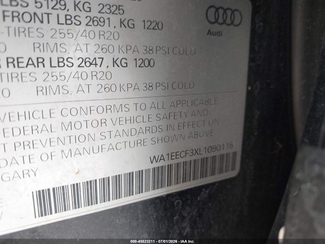 Продажа на аукционе авто 2020 Audi Q3 Premium Plus 45 Tfsi S Line Quattro Tiptronic, vin: WA1EECF3XL1090115, номер лота: 45523211