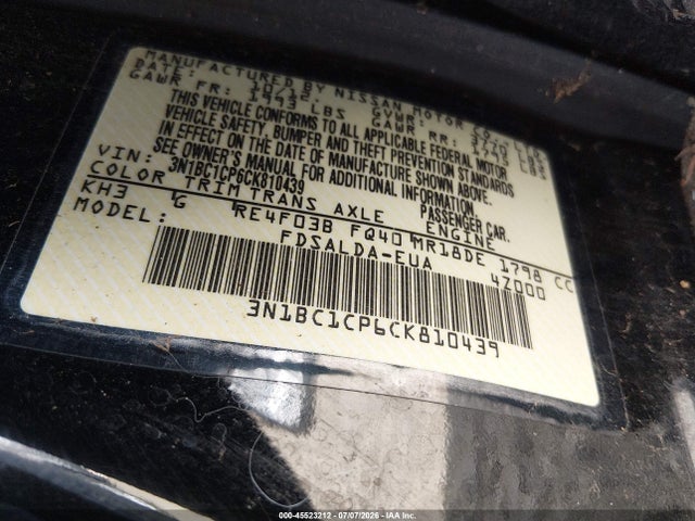 Aukcja sprzedaży 2012 Nissan Versa 1.8 S, vin: 3N1BC1CP6CK810439, numer aukcji: 45523212