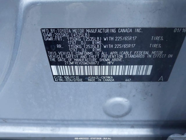 Toyota Rav4 Xle 2016 2T3WFREV2GW248872 Image 9