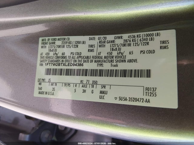 Ford F-250 Xlt 2020 1FT7W2BTXLED94386 Image 9