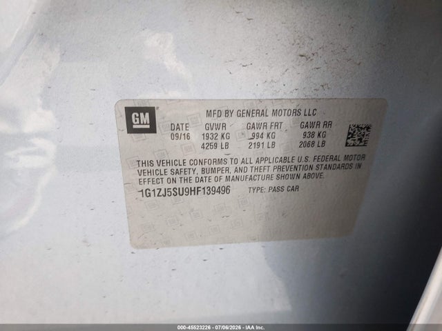 1G1ZJ5SU9HF139496 Chevrolet MALIBU HYBRID