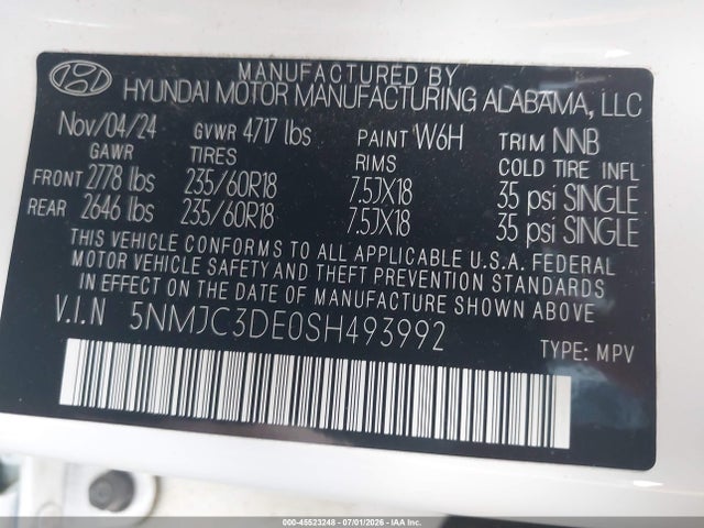 Продажа на аукционе авто 2025 Hyundai Tucson Sel Convenience, vin: 5NMJC3DE0SH493992, номер лота: 45523248