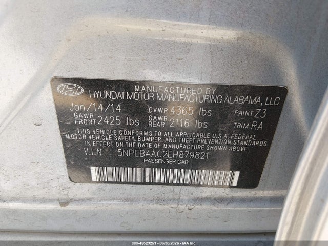 Hyundai SONATA GLS 2014 5NPEB4AC2EH879821 Image 9