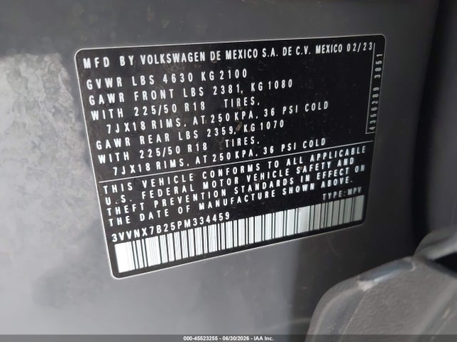 Продажа на аукционе авто 2023 Volkswagen Taos 1.5t Se, vin: 3VVNX7B25PM334459, номер лота: 45523255