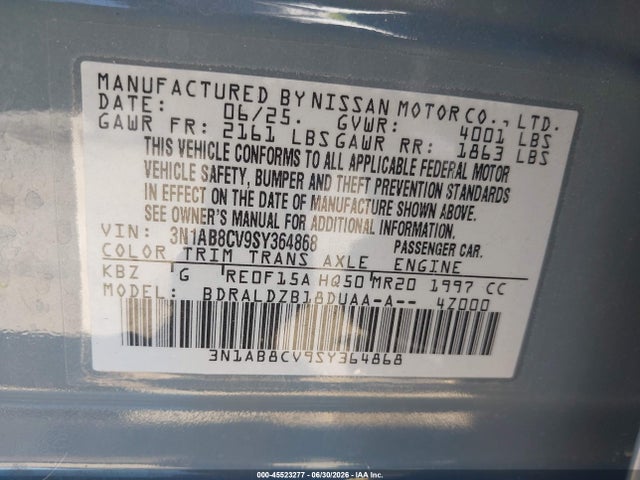3N1AB8CV9SY364868 Nissan SENTRA SV