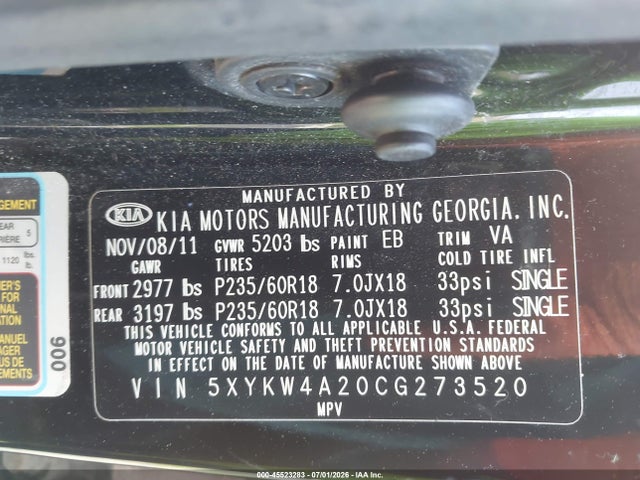 Продаж на аукціоні авто 2012 Kia Sorento Sx V6, vin: 5XYKW4A20CG273520, номер лоту: 45523283