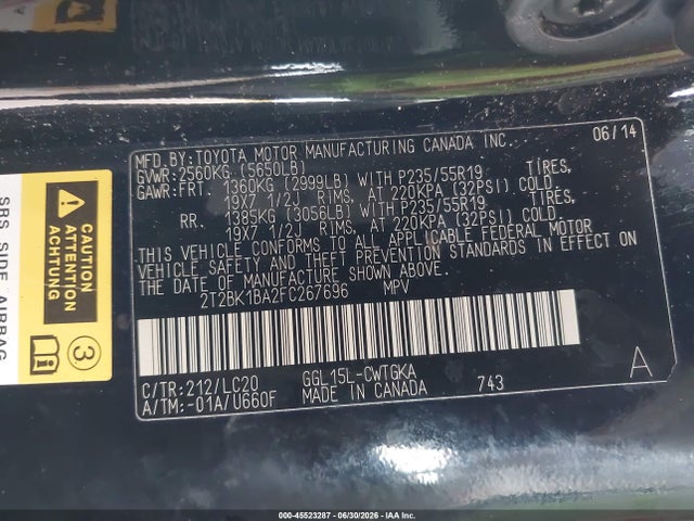 2T2BK1BA2FC267696 Lexus RX 350