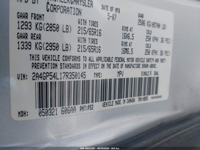 Продаж на аукціоні авто 2007 Chrysler Town & Country Touring, vin: 2A4GP54L17R350145, номер лоту: 45523291