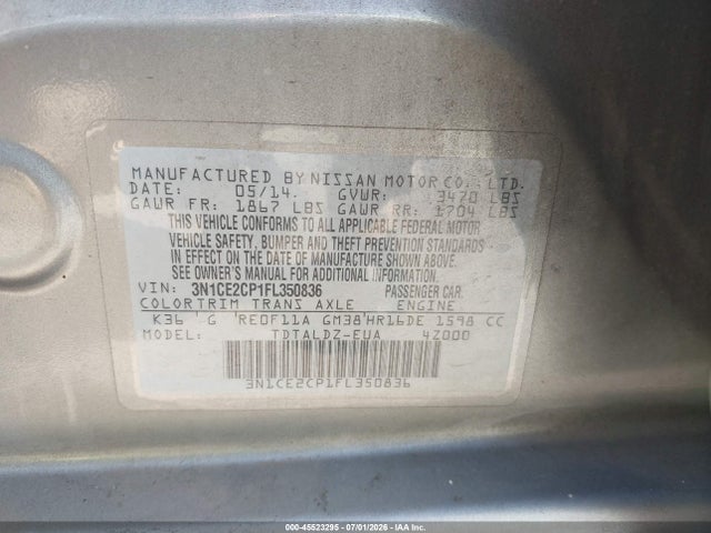 Продаж на аукціоні авто 2015 Nissan Versa Note Sv, vin: 3N1CE2CP1FL350836, номер лоту: 45523295