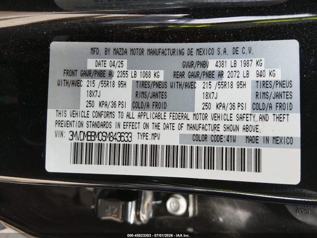 Aukcja sprzedaży 2025 Mazda Cx-30 2.5 S Select Sport, vin: 3MVDMBBM0SM843633, numer aukcji: 45523303