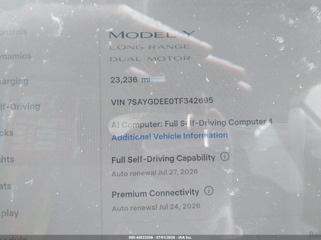 2026 Tesla Model Y All-wheel Drive/long Range Launch Series/premium All-wheel Drive მანქანა იყიდება აუქციონზე, vin: 7SAYGDEE0TF342695, აუქციონის ნომერი: 45523306