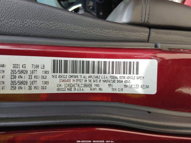 1C4SDHCT0LC186028 Dodge Durango R/t Rwd