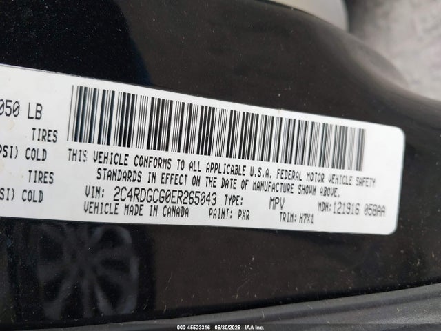 2014 Dodge Grand Caravan Sxt მანქანა იყიდება აუქციონზე, vin: 2C4RDGCG0ER265043, აუქციონის ნომერი: 45523316