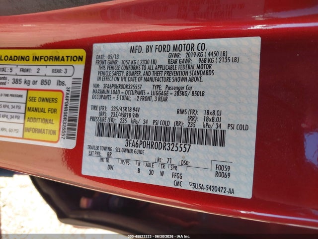 Aukcja sprzedaży 2013 Ford Fusion Se, vin: 3FA6P0HR0DR325557, numer aukcji: 45523323