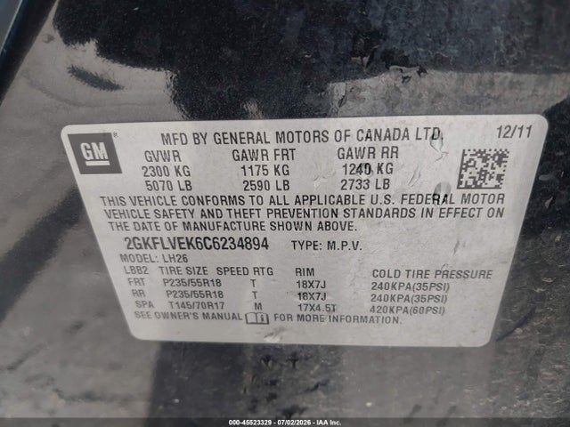Продаж на аукціоні авто 2012 Gmc Terrain Slt-1, vin: 2GKFLVEK6C6234894, номер лоту: 45523329