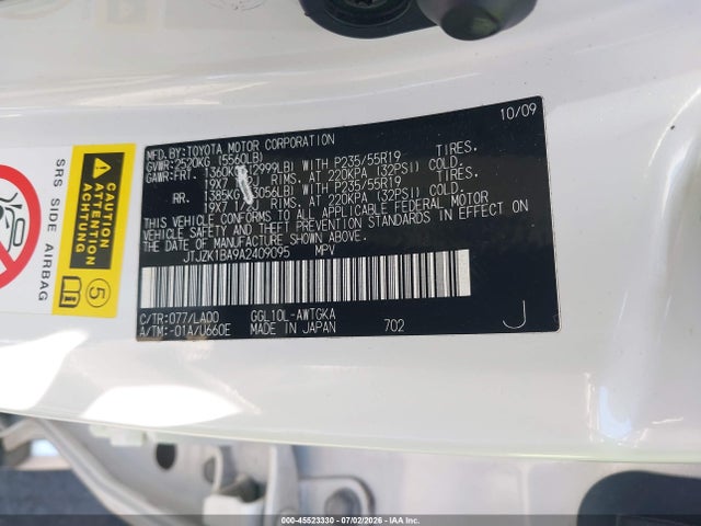 Продаж на аукціоні авто 2010 Lexus Rx 350, vin: JTJZK1BA9A2409095, номер лоту: 45523330