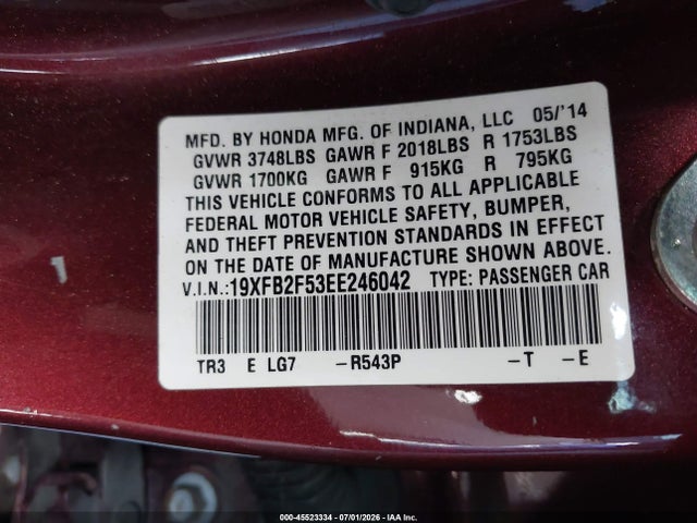 19XFB2F53EE246042 Honda Civic Lx