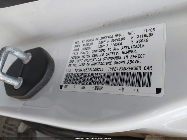 45523352 :رقم المزاد ، 19UUA76527A008245 vin ، 2007 Acura Tl Type S مزاد بيع
