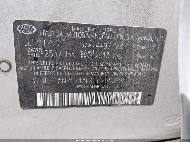 Продаж на аукціоні авто 2016 Hyundai Sonata Se, vin: 5NPE24AF4GH268329, номер лоту: 45523358