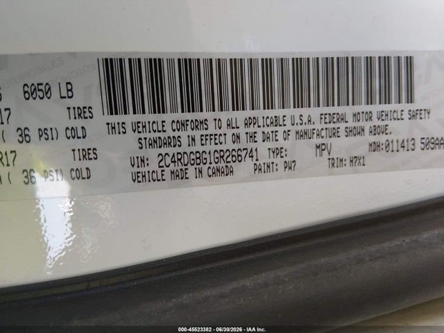 45523382 :رقم المزاد ، 2C4RDGBG1GR266741 vin ، 2016 Dodge Grand Caravan Se مزاد بيع