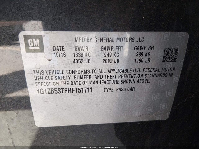 1G1ZB5ST8HF151711 Chevrolet MALIBU LS