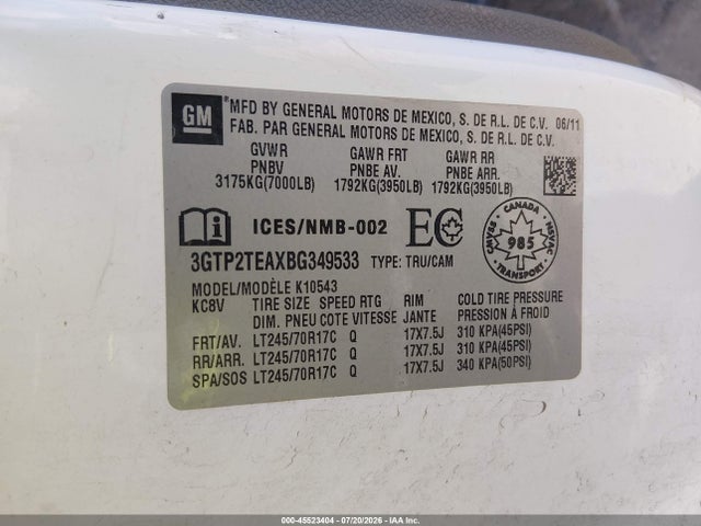 Продаж на аукціоні авто 2011 Gmc Sierra 1500 Work Truck, vin: 3GTP2TEAXBG349533, номер лоту: 45523404