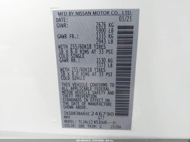 5N1DR3BA6SC246790 Nissan Pathfinder Sv Fwd