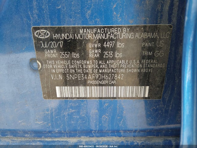45523422 :رقم المزاد ، 5NPE34AF9JH627842 vin ، 2018 Hyundai Sonata Sel مزاد بيع
